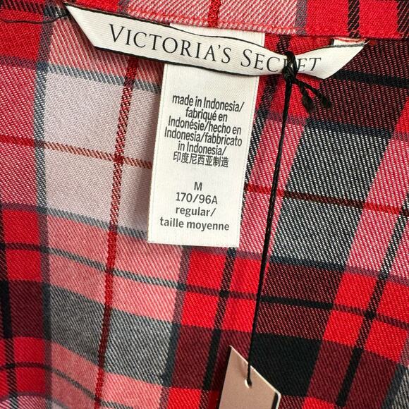 VICTORIA'S SECRET Cotton Red Plaid flannel Pajama Pants Set Long Sleeve M New - Picture 8 of 10